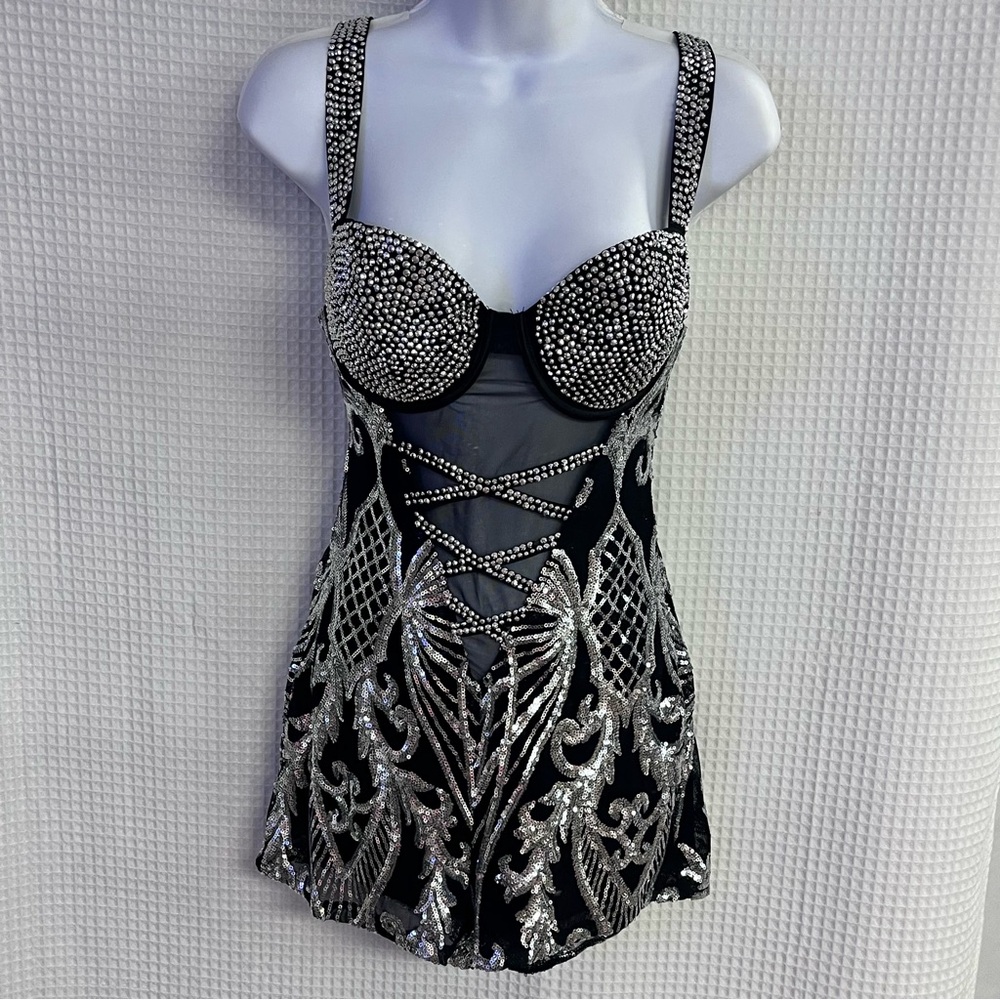 Black and Silver Embellished Romper